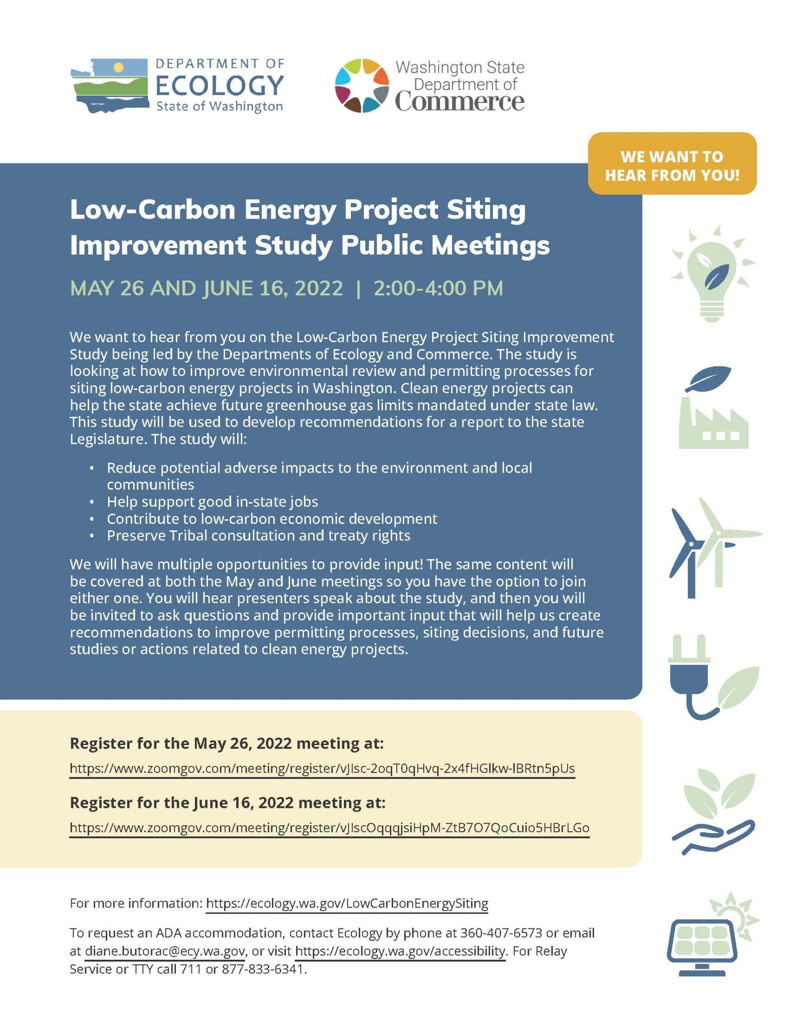 Low-Carbon Energy Project Siting Improvement Study Public Meetings Offered 