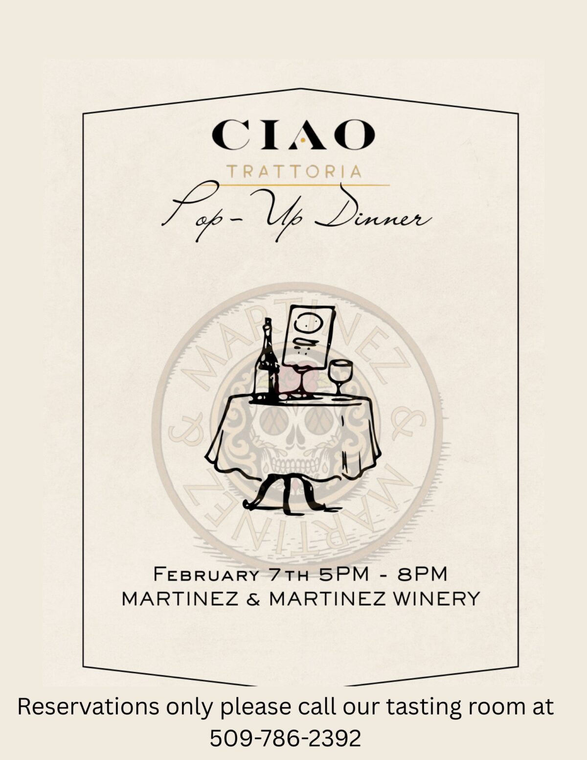 Ciao Trattoria Pop-Up Dinner at Martinez & Martinez Winery